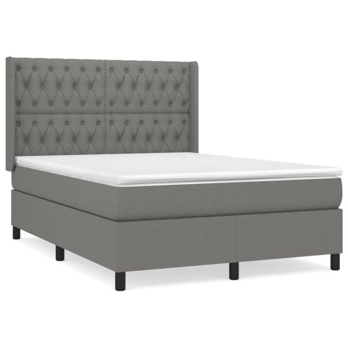 Boxspring met matras stof donkergrijs 140x200 cm