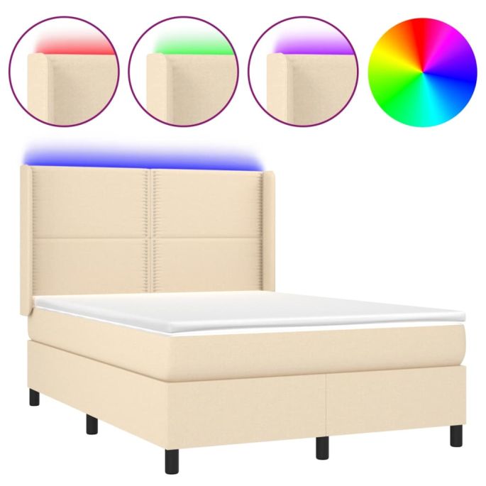 Boxspring met matras en LED stof crèmekleurig 140x200 cm