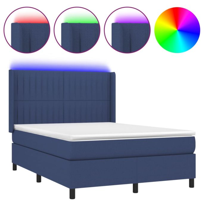 Boxspring met matras en LED stof blauw 140x200 cm