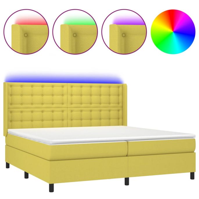 Boxspring met matras en LED stof groentje 200x200 cm