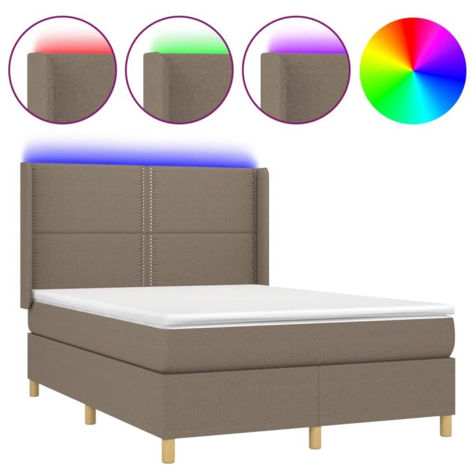Boxspring met matras en LED stof taupe 140x190 cm