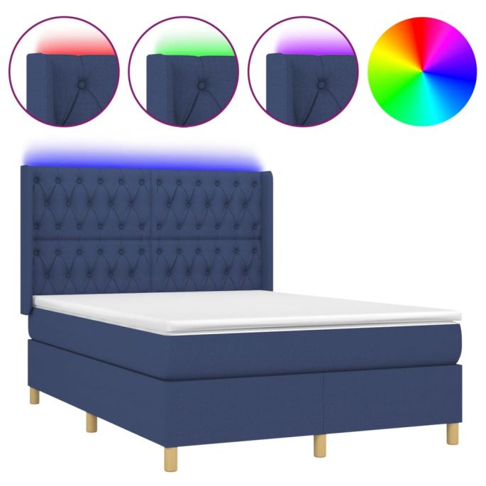 Boxspring met matras en LED stof blauw 140x200 cm