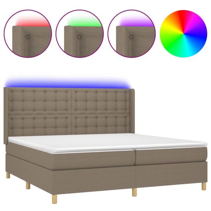 Boxspring met matras en LED stof taupe 200x200 cm