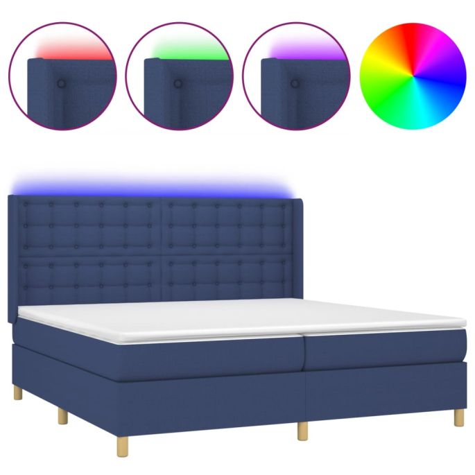 Boxspring met matras en LED stof blauw 200x200 cm