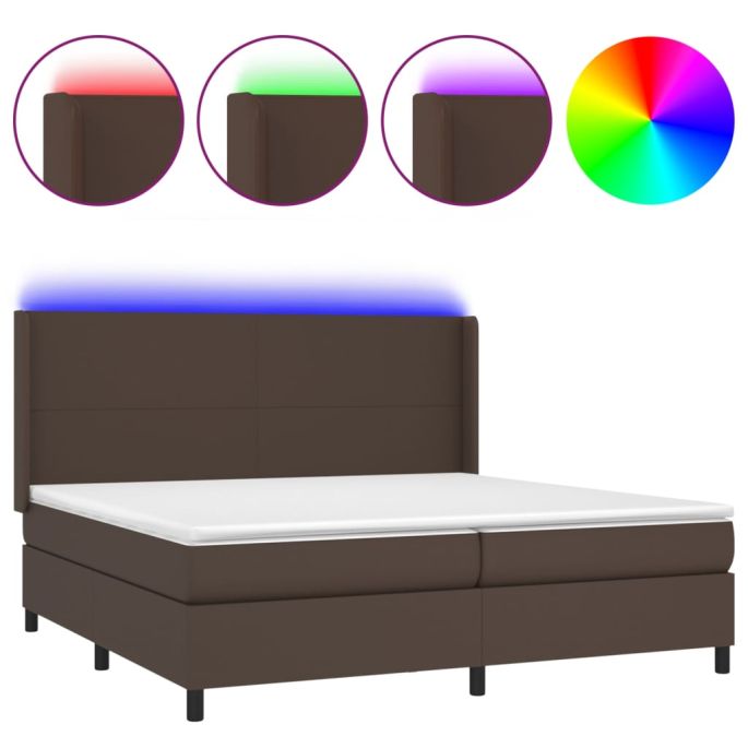 Boxspring met matras en LED kunstleer bruin 200x200 cm