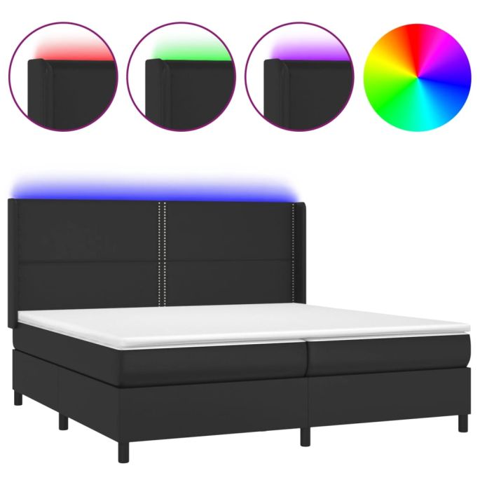 Boxspring met matras en LED kunstleer zwart 200x200 cm