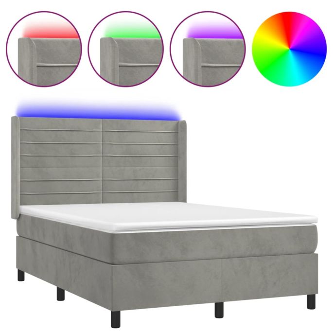 Boxspring met matras en LED fluweel lichtgrijs 140x190 cm