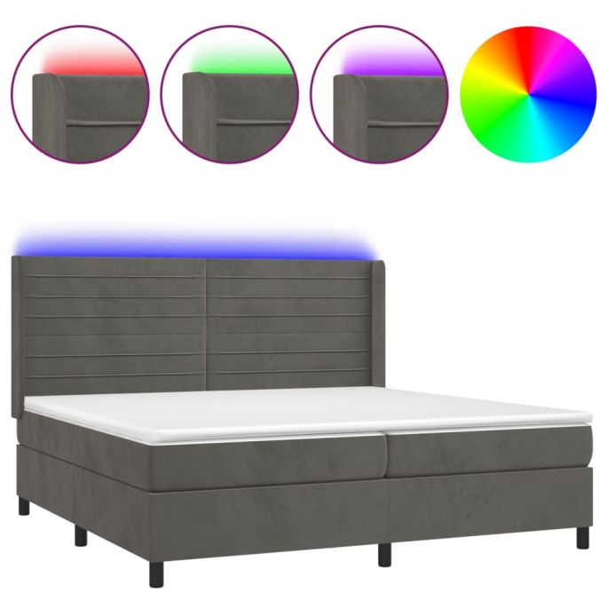 Boxspring met matras en LED fluweel donkergrijs 200x200 cm