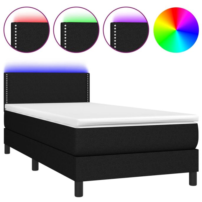Boxspring met matras en LED stof zwart 90x190 cm
