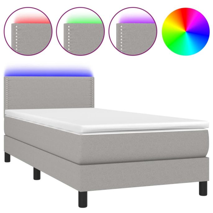 Boxspring met matras en LED stof lichtgrijs 100x200 cm