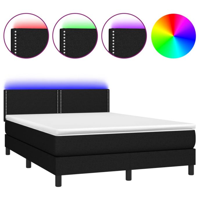 Boxspring met matras en LED stof zwart 140x200 cm