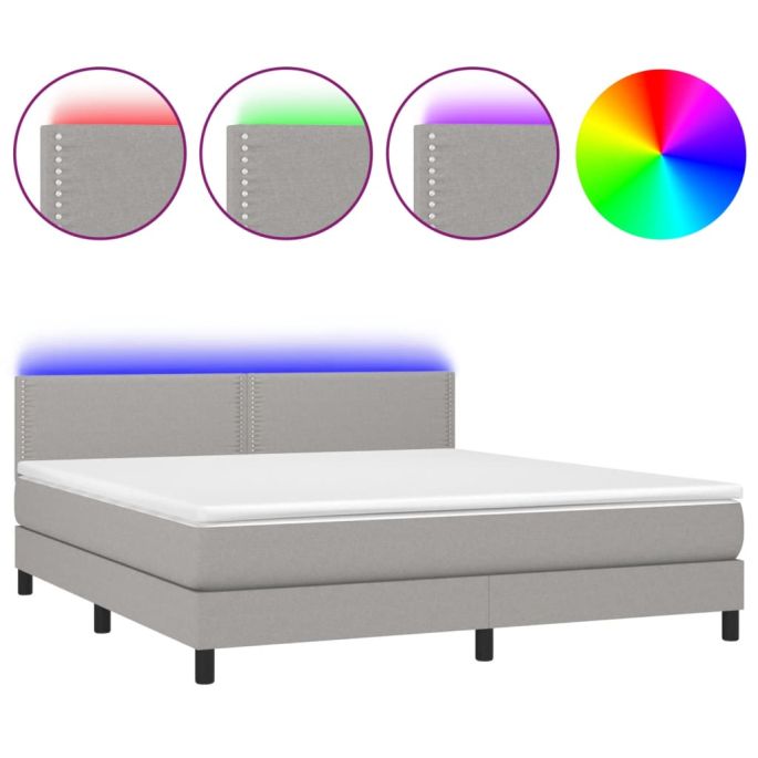 Boxspring met matras en LED stof lichtgrijs 180x200 cm