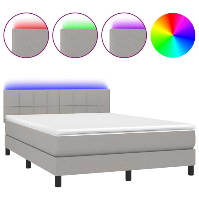 Boxspring met matras en LED stof lichtgrijs 140x190 cm