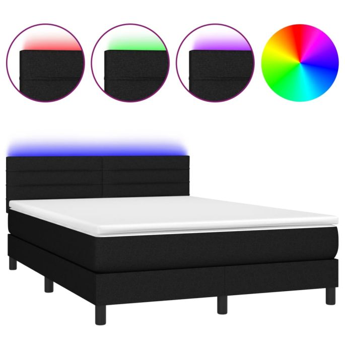 Boxspring met matras en LED stof zwart 140x190 cm