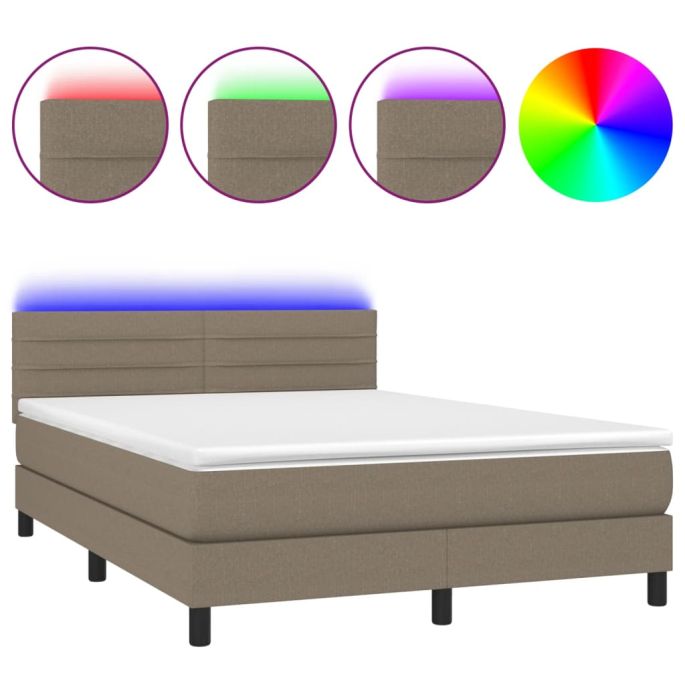 Boxspring met matras en LED stof taupe 140x190 cm