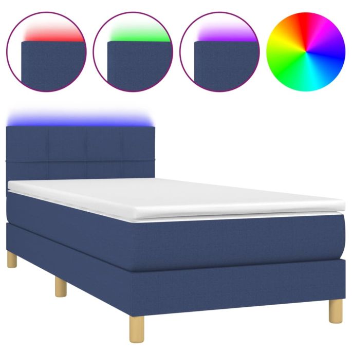 Boxspring met matras en LED stof blauw 100x200 cm