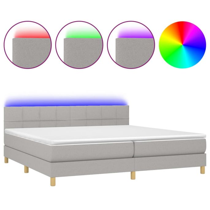 Boxspring met matras en LED stof lichtgrijs 200x200 cm