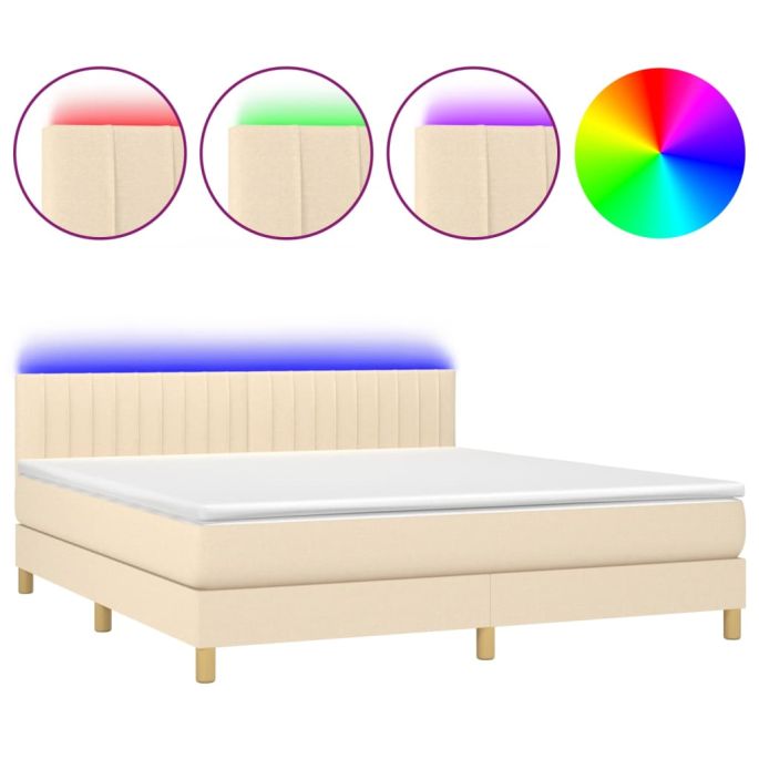 Boxspring met matras en LED stof crèmekleurig 180x200 cm
