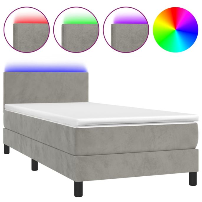 Boxspring met matras en LED fluweel lichtgrijs 80x200 cm