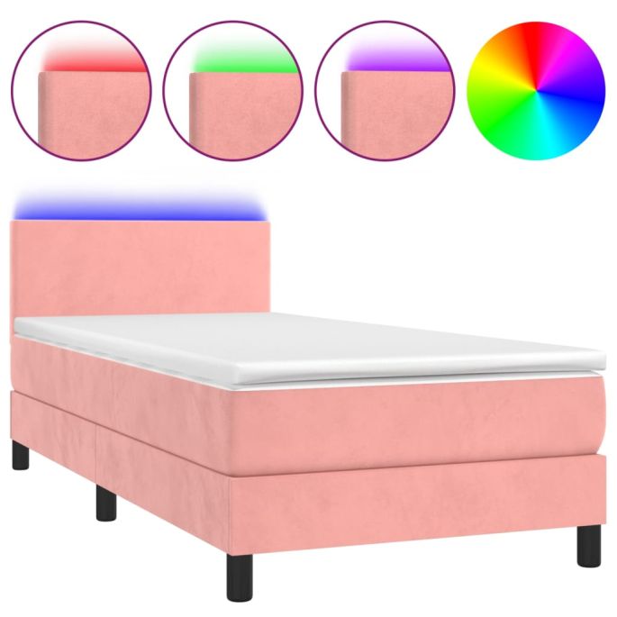 Boxspring met matras en LED fluweel roze 80x200 cm