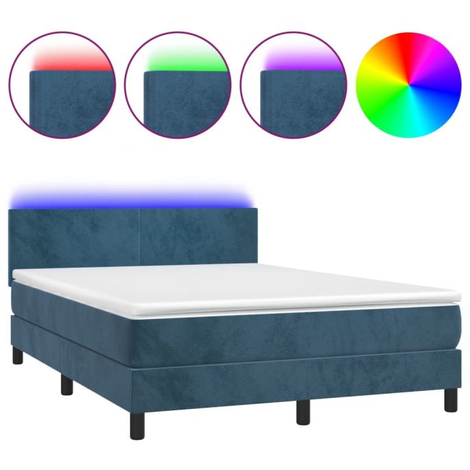 Boxspring met matras en LED fluweel donkerblauw 140x200 cm