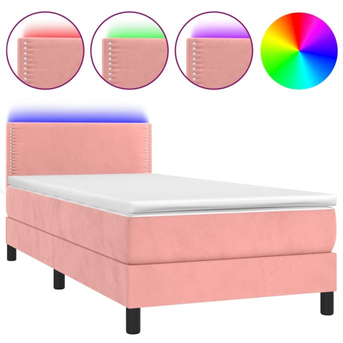 Boxspring met matras en LED fluweel roze 100x200 cm