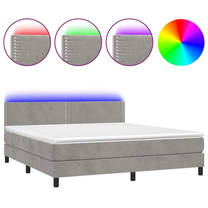Boxspring met matras en LED fluweel lichtgrijs 160x200 cm