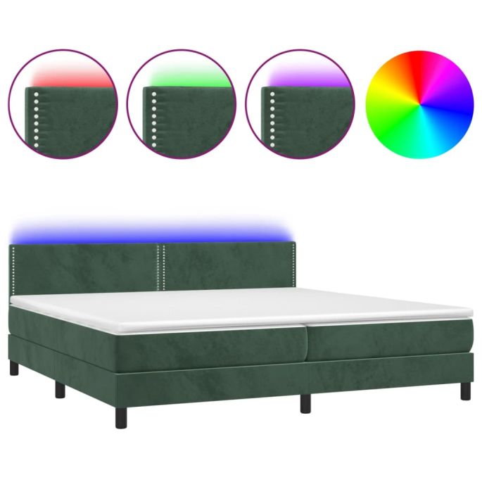 Boxspring met matras en LED fluweel donkergroen 200x200 cm