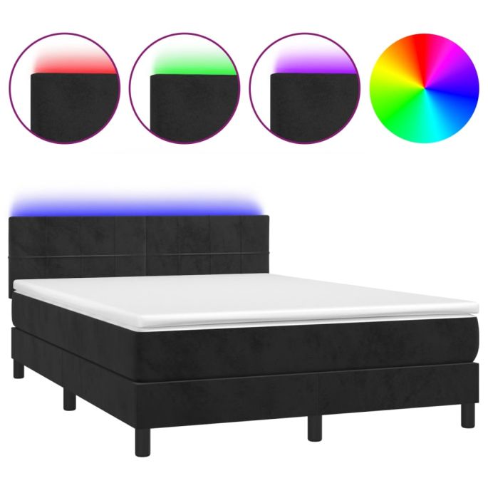 Boxspring met matras en LED fluweel zwart 140x190 cm