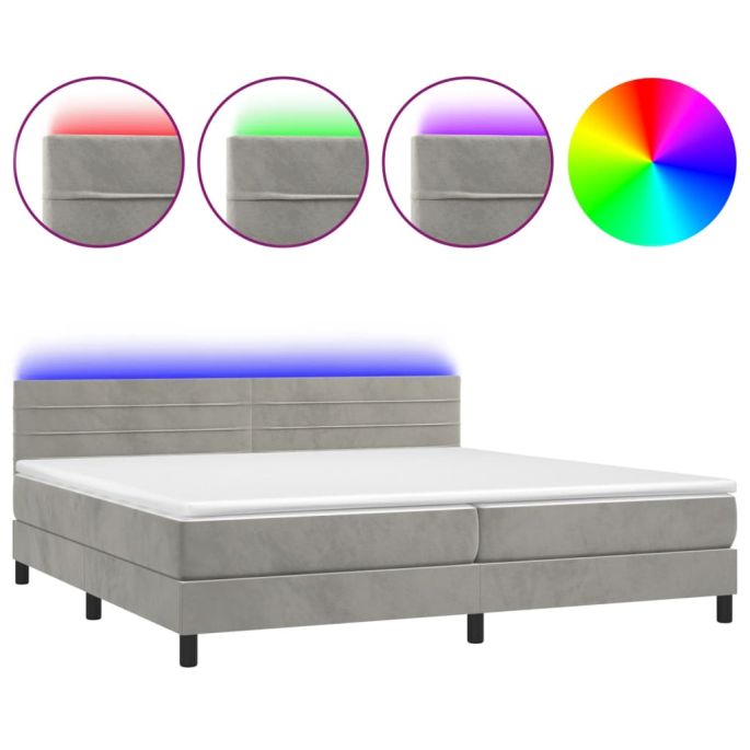 Boxspring met matras en LED fluweel lichtgrijs 200x200 cm