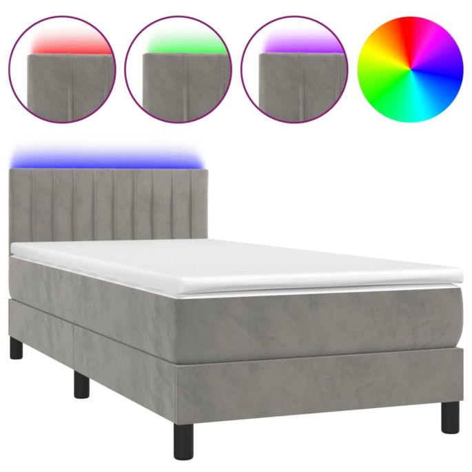 Boxspring met matras en LED fluweel lichtgrijs 90x190 cm