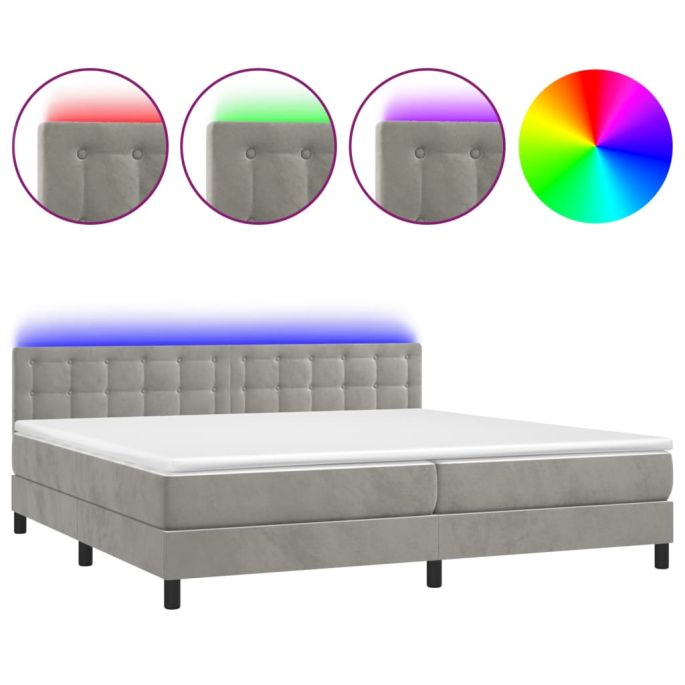 Boxspring met matras en LED fluweel lichtgrijs 200x200 cm