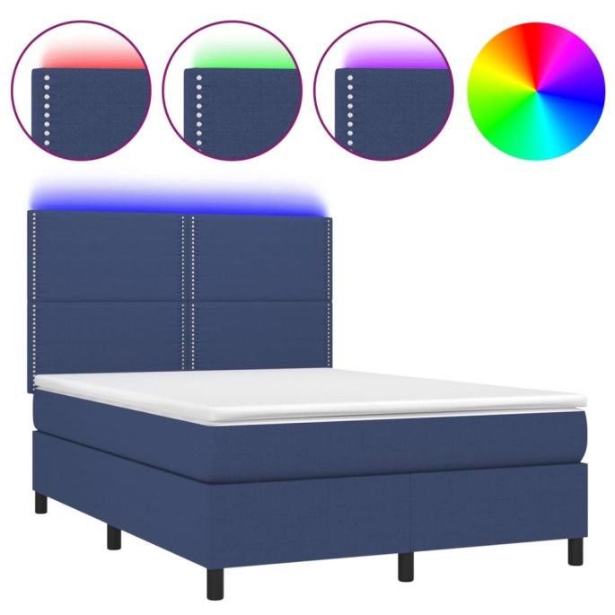 Boxspring met matras en LED stof blauw 140x200 cm