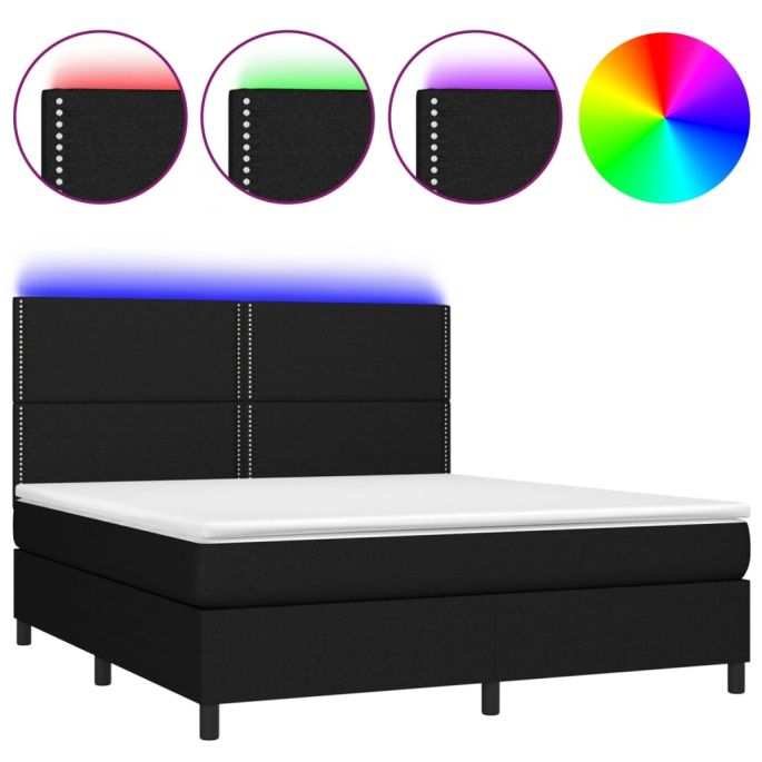 Boxspring met matras en LED stof zwart 180x200 cm