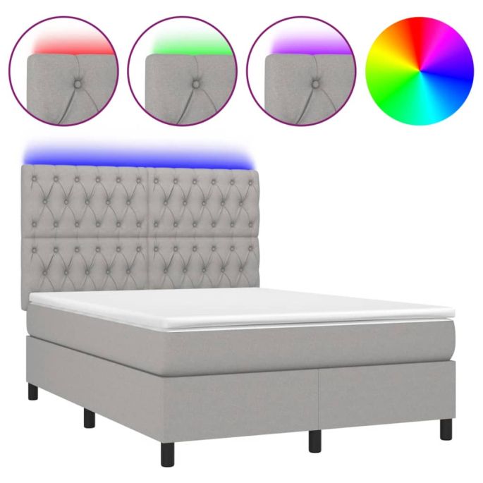Boxspring met matras en LED stof lichtgrijs 140x190 cm