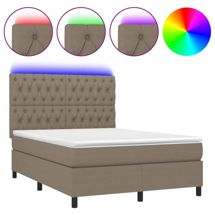 Boxspring met matras en LED stof taupe 140x200 cm