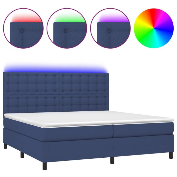 Boxspring met matras en LED stof blauw 200x200 cm
