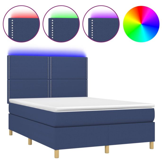 Boxspring met matras en LED stof blauw 140x190 cm