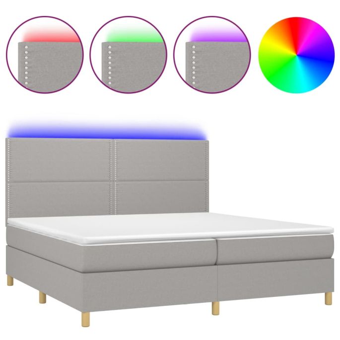 Boxspring met matras en LED stof lichtgrijs 200x200 cm