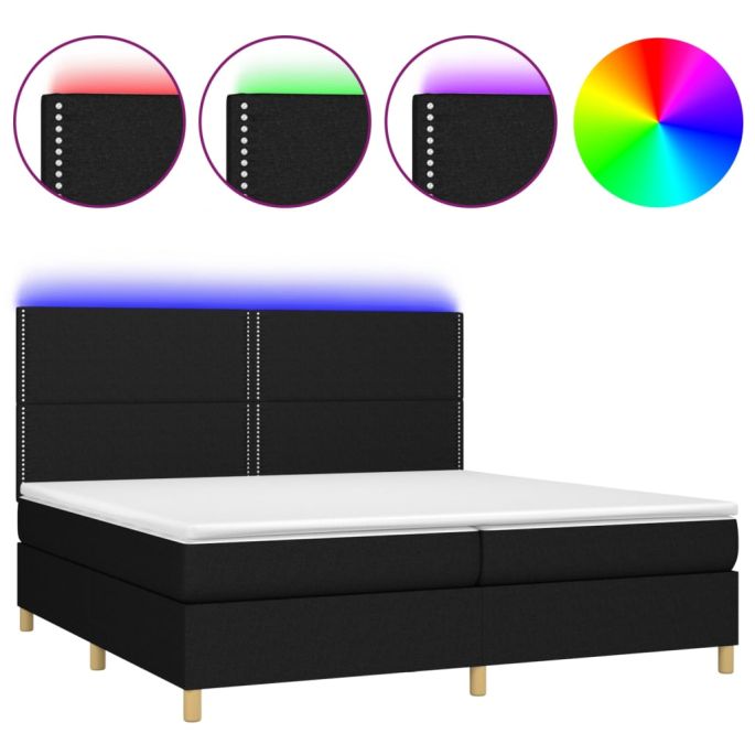 Boxspring met matras en LED stof zwart 200x200 cm