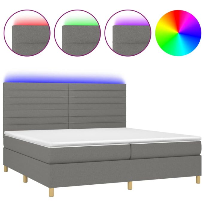 Boxspring met matras en LED stof donkergrijs 200x200 cm