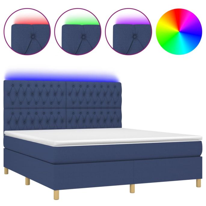Boxspring met matras en LED stof blauw 180x200 cm