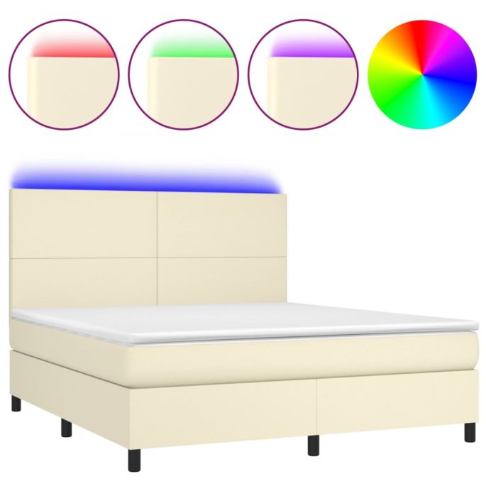 Boxspring met matras en LED kunstleer crèmekleurig 180x200 cm