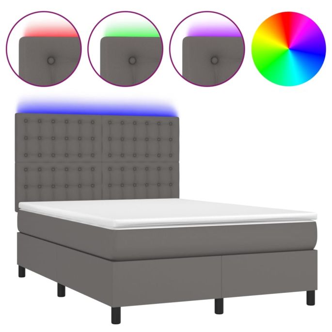 Boxspring met matras en LED kunstleer grijs 140x200 cm