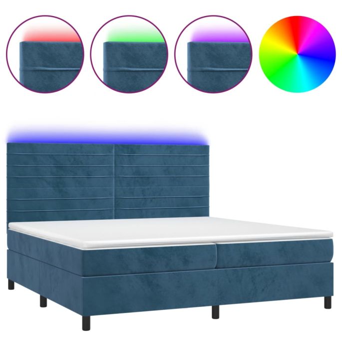 Boxspring met matras en LED fluweel donkerblauw 200x200 cm