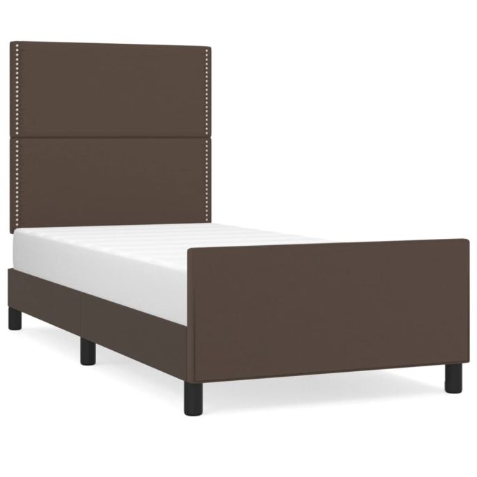 Bedframe met hoofdbord kunstleer bruin 90x190 cm