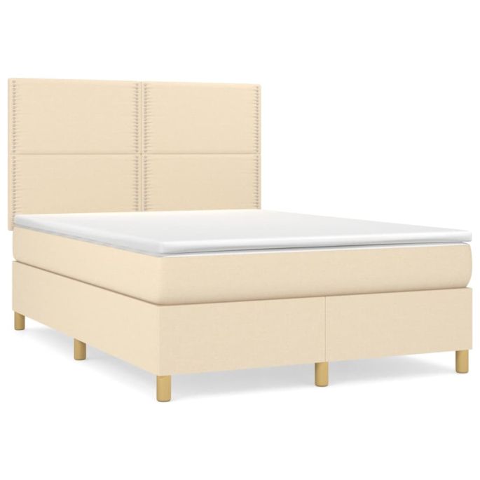 Boxspring met matras stof crèmekleurig 140x190 cm