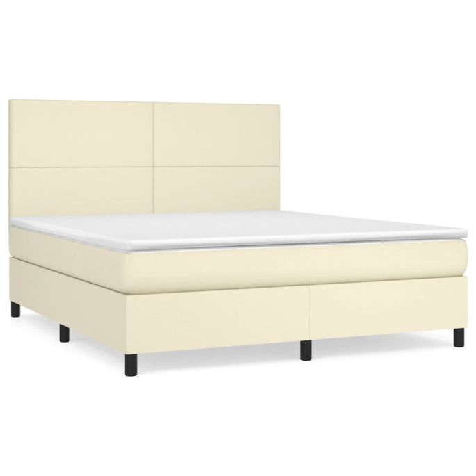 Boxspring met matras kunstleer crèmekleurig 180x200 cm