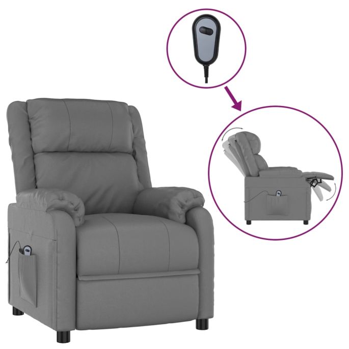 Fauteuil verstelbaar elektrisch kunstleer grijs