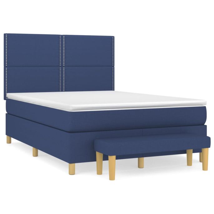 Boxspring met matras stof blauw 140x190 cm